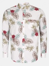 White Printed Mixed Cotton Fitted Shirt